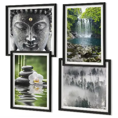 Billedvæg med Buddha og natursten motiv til ophæng over sofa