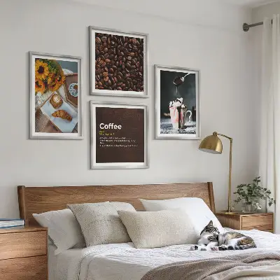 Italienske morgenmadskaffebønner billedvæg over sofaen