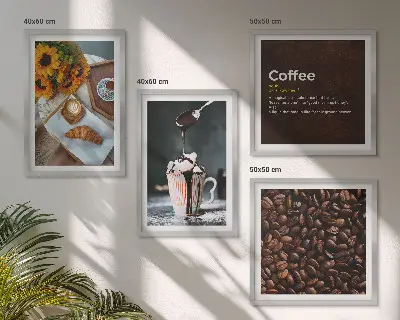 Italienske morgenmadskaffebønner billedvæg over sofaen