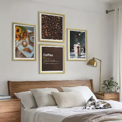 Italienske morgenmadskaffebønner billedvæg over sofaen