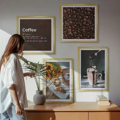 Italienske morgenmadskaffebønner billedvæg over sofaen