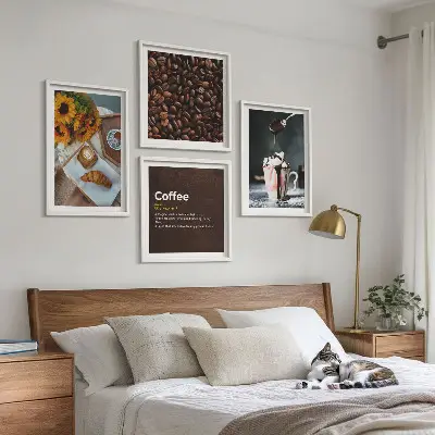Italienske morgenmadskaffebønner billedvæg over sofaen