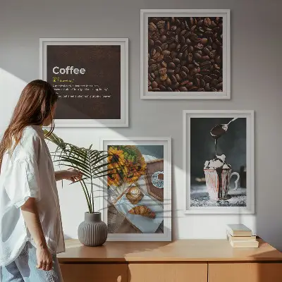 Italienske morgenmadskaffebønner billedvæg over sofaen