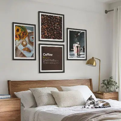 Italienske morgenmadskaffebønner billedvæg over sofaen