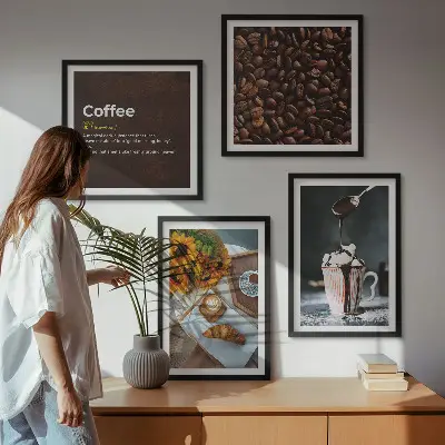 Italienske morgenmadskaffebønner billedvæg over sofaen