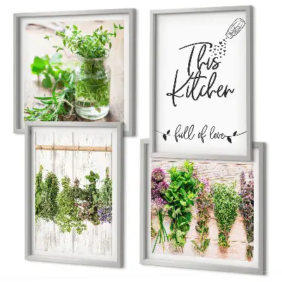 Urter til tørring i køkkenet billedsæt med ramme