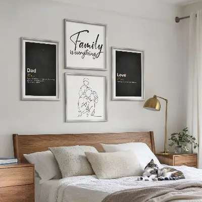 Definitioner af kærlighed i familiestregkunst billedvæg til over sofaen