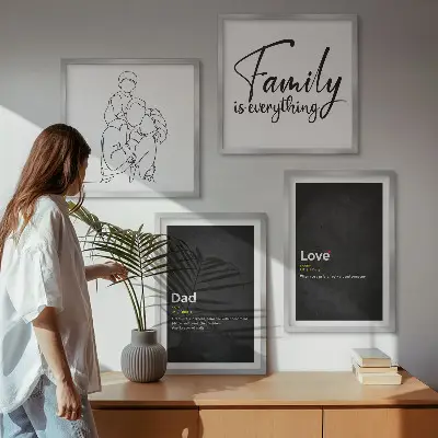 Definitioner af kærlighed i familiestregkunst billedvæg til over sofaen