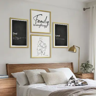 Definitioner af kærlighed i familiestregkunst billedvæg til over sofaen