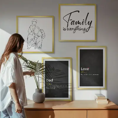 Definitioner af kærlighed i familiestregkunst billedvæg til over sofaen