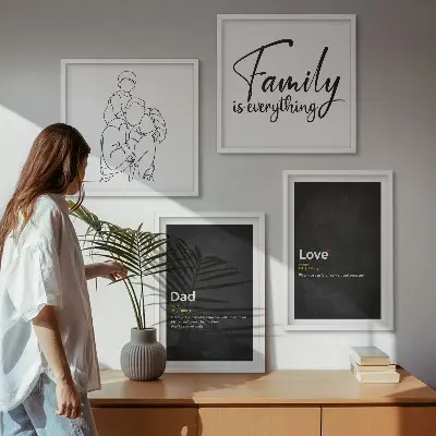 Definitioner af kærlighed i familiestregkunst billedvæg til over sofaen