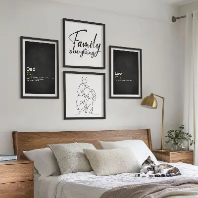 Definitioner af kærlighed i familiestregkunst billedvæg til over sofaen