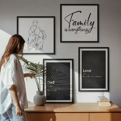 Definitioner af kærlighed i familiestregkunst billedvæg til over sofaen