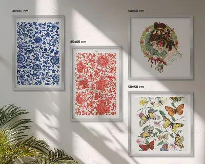 Billedsæt med ramme vintage blomster og sommerfugle ornamenter