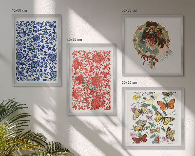 Billedsæt med ramme Vintage blomster sommerfugle ornamenter