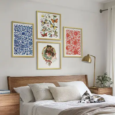 Billedsæt med ramme vintage blomster og sommerfugle ornamenter