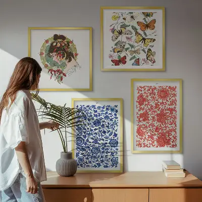 Billedsæt med ramme vintage blomster og sommerfugle ornamenter