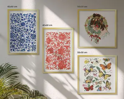 Billedsæt med ramme vintage blomster og sommerfugle ornamenter