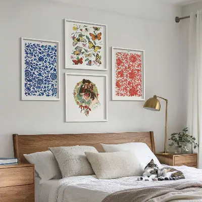 Billedsæt med ramme vintage blomster og sommerfugle ornamenter