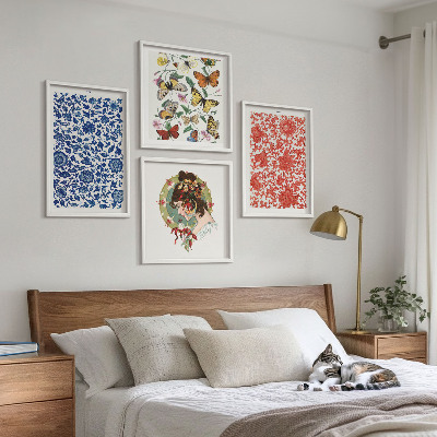Billedsæt med ramme Vintage blomster sommerfugle ornamenter