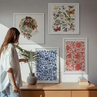 Billedsæt med ramme vintage blomster og sommerfugle ornamenter