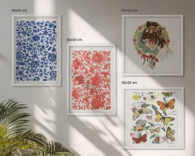 Billedsæt med ramme vintage blomster og sommerfugle ornamenter
