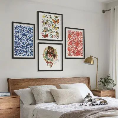 Billedsæt med ramme vintage blomster og sommerfugle ornamenter