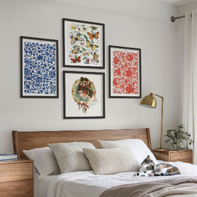 Billedsæt med ramme Vintage blomster sommerfugle ornamenter