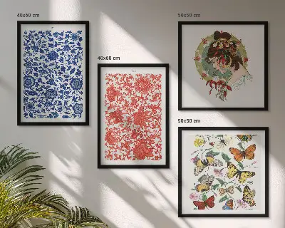 Billedsæt med ramme vintage blomster og sommerfugle ornamenter