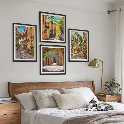 Billedvæg over sofa Italienske gader blomster arkitektur
