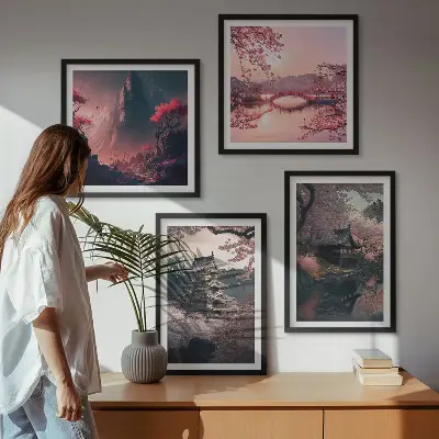 Fantasilandskaber i Japan billedvæg til over sofaen