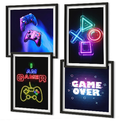 Billedvæg over sofa Gamepads, undertekster til spillerikoner