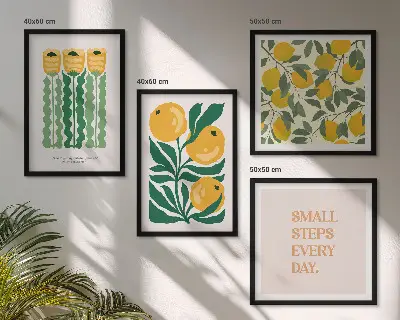Billedvæg til over sofaen med plantemønstre og blomster