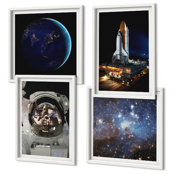 Rum og planeter plakat med ramme astronaut og raket motiv