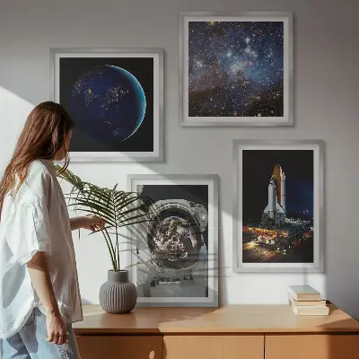 Rum og planeter plakat med ramme astronaut og raket motiv