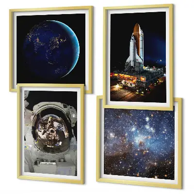 Rum og planeter plakat med ramme astronaut og raket motiv
