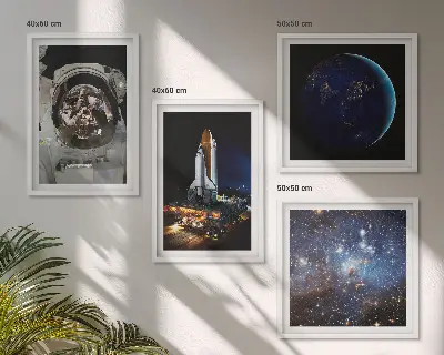 Rum og planeter plakat med ramme astronaut og raket motiv