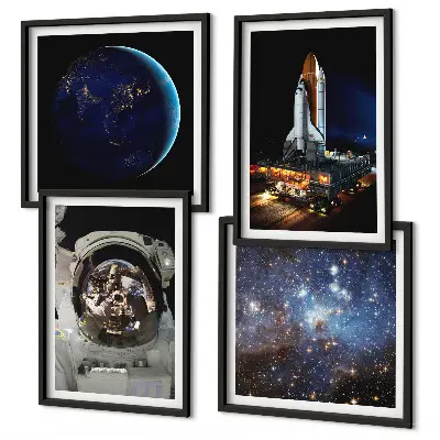 Rum og planeter plakat med ramme astronaut og raket motiv