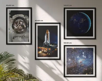 Rum og planeter plakat med ramme astronaut og raket motiv