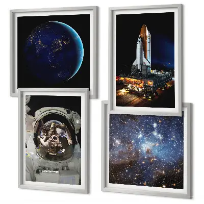 Rum og planeter plakat med ramme astronaut og raket motiv