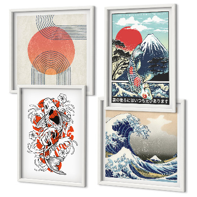 Billedvæg over sofa Illustrationer af bjerge af fiskebølger i Japan