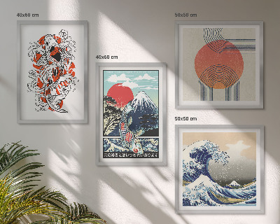 Billedvæg over sofa Illustrationer af bjerge af fiskebølger i Japan
