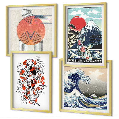 Billedvæg over sofa Illustrationer af bjerge af fiskebølger i Japan
