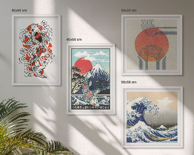 Billedvæg over sofa Illustrationer af bjerge af fiskebølger i Japan