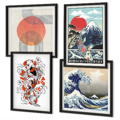 Billedvæg over sofa Illustrationer af bjerge af fiskebølger i Japan