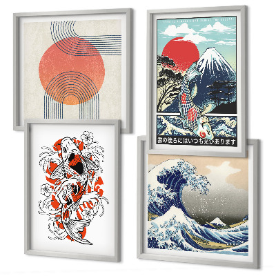 Billedvæg over sofa Illustrationer af bjerge af fiskebølger i Japan