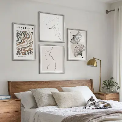 Abstrakte boho bladformer billedsæt med ramme