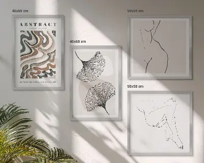 Abstrakte boho bladformer billedsæt med ramme