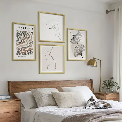 Abstrakte boho bladformer billedsæt med ramme