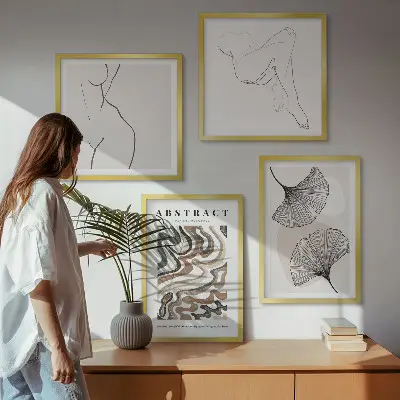 Abstrakte boho bladformer billedsæt med ramme